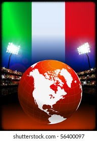 Italy Flag with Globe on Stadium Background Original Illustration