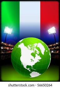 Italy Flag with Globe on Stadium Background Original Illustration