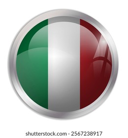 Italy flag - glossy circle button displays a colorful flag representing a country cultural identity and heritage. The essence of national pride and unity.