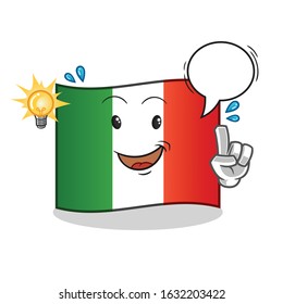 italy flag got an idea with lamp and bubble cartoon. cute chibi cartoon mascot vector