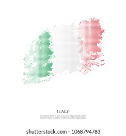 Italy flag with halftone effect, grunge texture. Isolated on white background. Vector illustration.