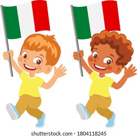 Italy flag in hand. Children holding flag. National flag of Italy vector