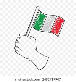 Italy flag. Hand holding flag. Flat and linear style. Vector icon.