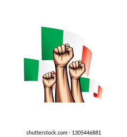 Italy flag and hand on white background. Vector illustration