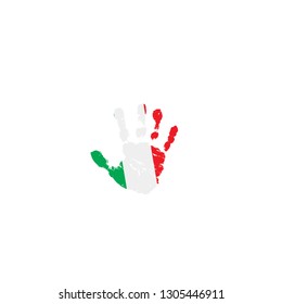 Italy flag and hand on white background. Vector illustration