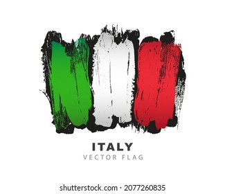 Italy flag. Hand-drawn colored brush strokes. Vector illustration isolated on white background. Italian flag colorful logo.
