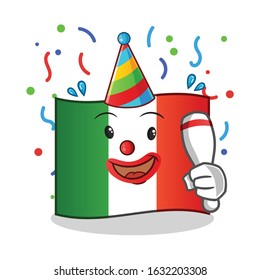 italy flag happy clown cartoon. cute chibi cartoon mascot vector