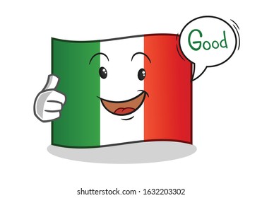 italy flag happy good thumbs up cute chibi cartoon with bubble. cartoon mascot vector