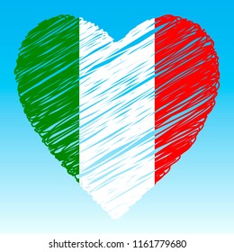 Italy flag, Heart shape, grunge style.