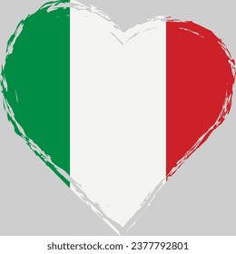 Italy flag in heart shape grunge brush stroke. Italian
flag heart. Vector brushstroke flag, symbol. 