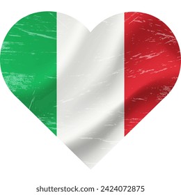 Italy flag in heart shape grunge vintage. Italian flag heart. Vector flag, symbol. 