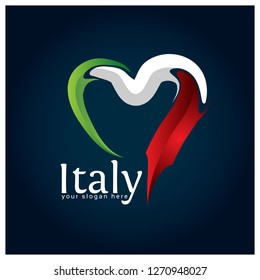 Italy flag Heart stock vector. Vector illustration on blue gradient background.