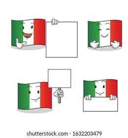 italy flag holding board 4 poses cute chibi cartoon. cartoon mascot vector