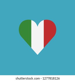 Italy flag icon in a heart shape in flat design. Independence day or National day holiday concept.