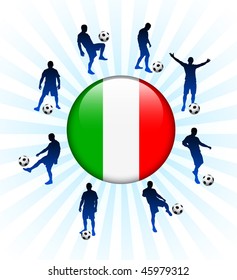Italy Flag Icon on Internet Button with Soccer Players Original Vector Illustration