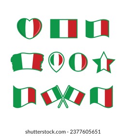 Italy flag icon set vector isolated on a white background. Italian Flag graphic design element. Flag of Italy symbols collection. Set of Italy flag icons in flat style