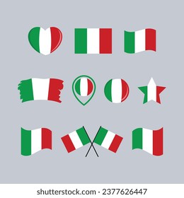 Italy flag icon set vector isolated on a gray background. Italian Flag graphic design element. Flag of Italy symbols collection. Set of Italy flag icons in flat style