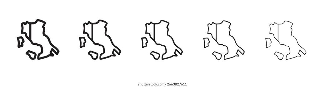 Icono de la bandera de Italia en versiones de trazo delgado a negrita sobre fondo blanco