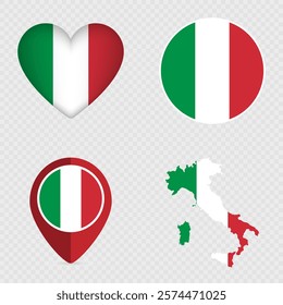 Italy Flag Icons Pack. Vector illustration.