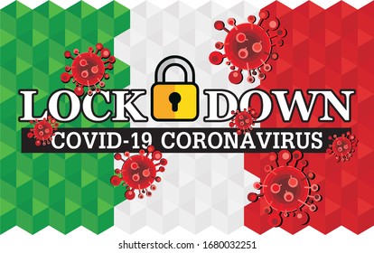 Bandera italiana con candado. Bloqueo para evitar la propagación del virus Corona Covid-19
