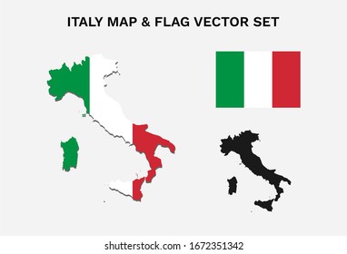 Italy Flag Map - Set of Italy Map and Flag Vector Illustration isolated on light grey background