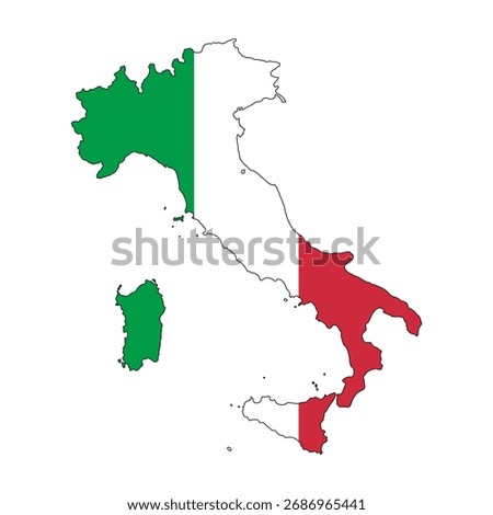Italy flag map Vector illustration. Black line outlining.