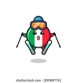 italy flag mascot character as a ski player , cute style design for t shirt, sticker, logo element