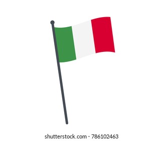 Italy Flag. The National Flag Of Italy On A Pole. The Waving Flag. The Sign And Symbol Of The Country. Realistic Vector On White.