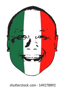 An Italy flag on a face, isolated against white. 