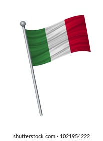 italy flag on the flagpole. Official colors and proportion correctly. waving of italy flag on flagpole, vector illustration isolate on white background.