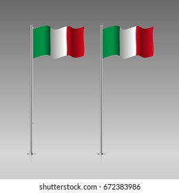 Italy flag on the flagpole. Official colors and proportion correctly. High detailed vector illustration. 3d and isometry. EPS10