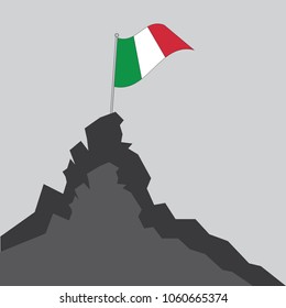 Italy flag on the mountain peak. Business concept, goal achievement, success, winning. Flat style,flag of Italy, vector illustration.EPS10.