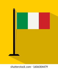 italy flag on pole, isolated on yellow background