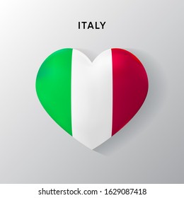 Italy flag on a realistic heart shape, vector illustration on a white background