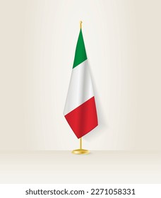 Italy flag on a flag stand. Vector illustration.