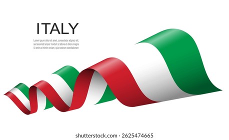 Italy flag on a waving ribbon, Italian Independence Day concept design, vector illustration.