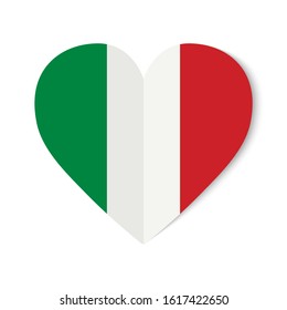 Italy flag with origami style on heart background.