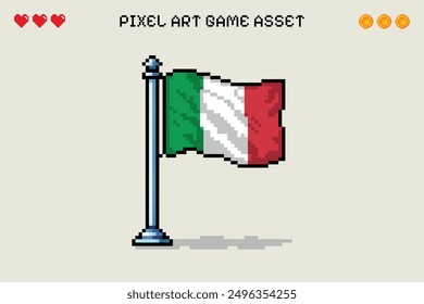 Italy flag pixel art retro video game 2d asset illustration isolated vectorial euro country europe nation pizza rome