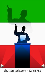 Italy flag with political speaker behind a podium  Original vector illustration. Ideal for national pride concepts.