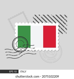 Italy flag postage stamp. Isolated vector illustration on grey post stamp background and specify is vector eps10.