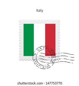 Italy Flag Postage Stamp on white background. Vector illustration.