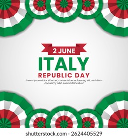 Italy flag for republic day square banner background with realistic flag