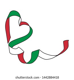 Italy flag ribbon heart on white background, vector illustration.