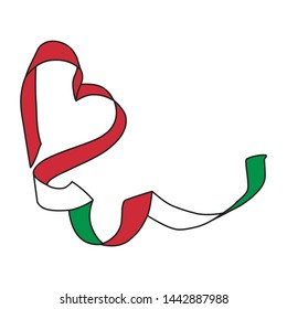 Italy flag ribbon heart on white background, vector illustration.