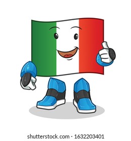 italy flag robot humanoid ai smiling and thumbs up cartoon. cute chibi cartoon mascot vector