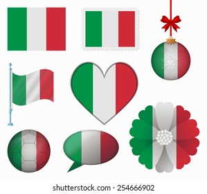 Italy flag set of 8 items vector