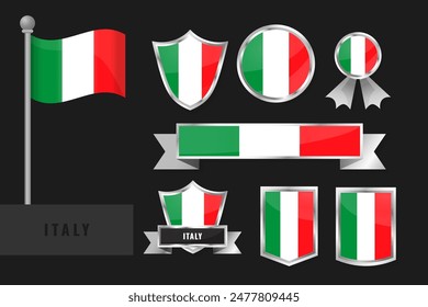 Italy flag set. Collection of Italian national emblems. Flat design of flags collection.