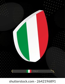 Italy Flag Shield icon in 3D on Dark Modern Abstract Rugby Background. Perfect for sports events, heritage themes, national celebrations, and patriotic designs.