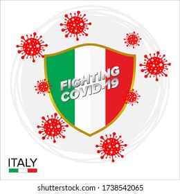 Italy flag shield as a symbol against the corona virus