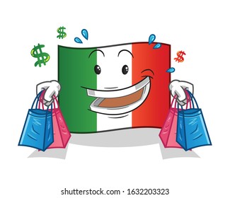 italy flag shopping and holding shopping bags cute chibi cartoon. cartoon mascot vector